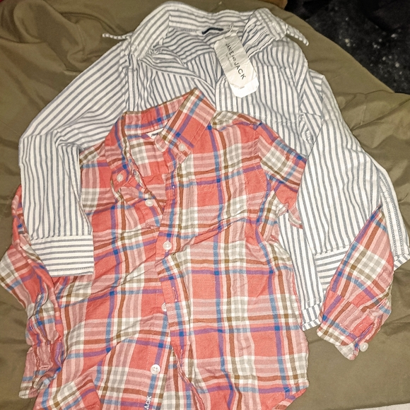 Janie and Jack-2T both qty. 2 long sleeve button down shirts, 1 is NWT, NWOT - Picture 5 of 5